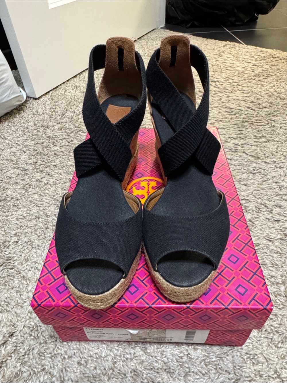 Tory Burch Black Crisscross Espadrille Wedge Sandals